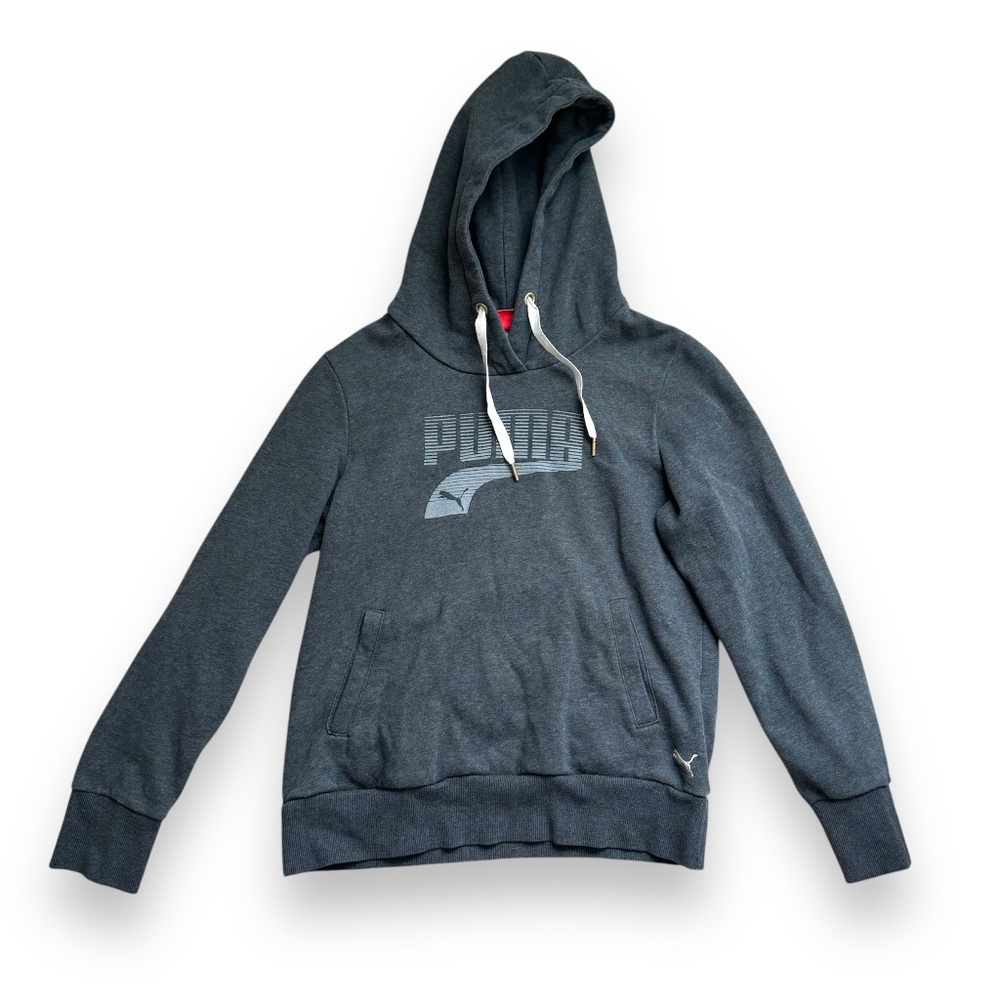 🔴 3 for $12 PUMA Dark Gray Heather Womens Fleece Logo Hoodie Size Large EUC